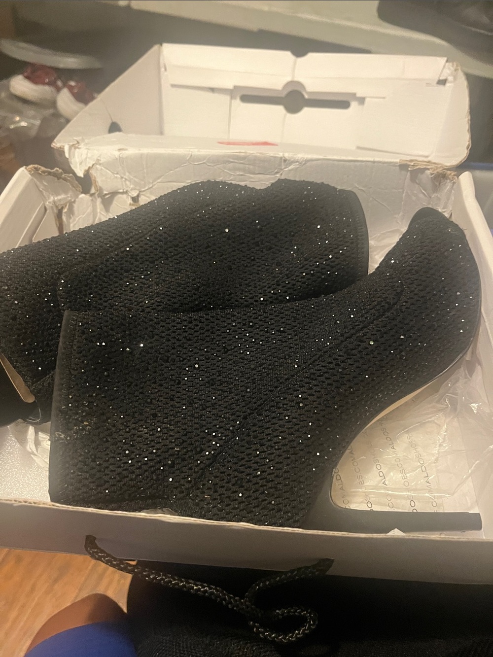 Aldo Black Sparkle Knit Wedge Booties  (Display Shoe)